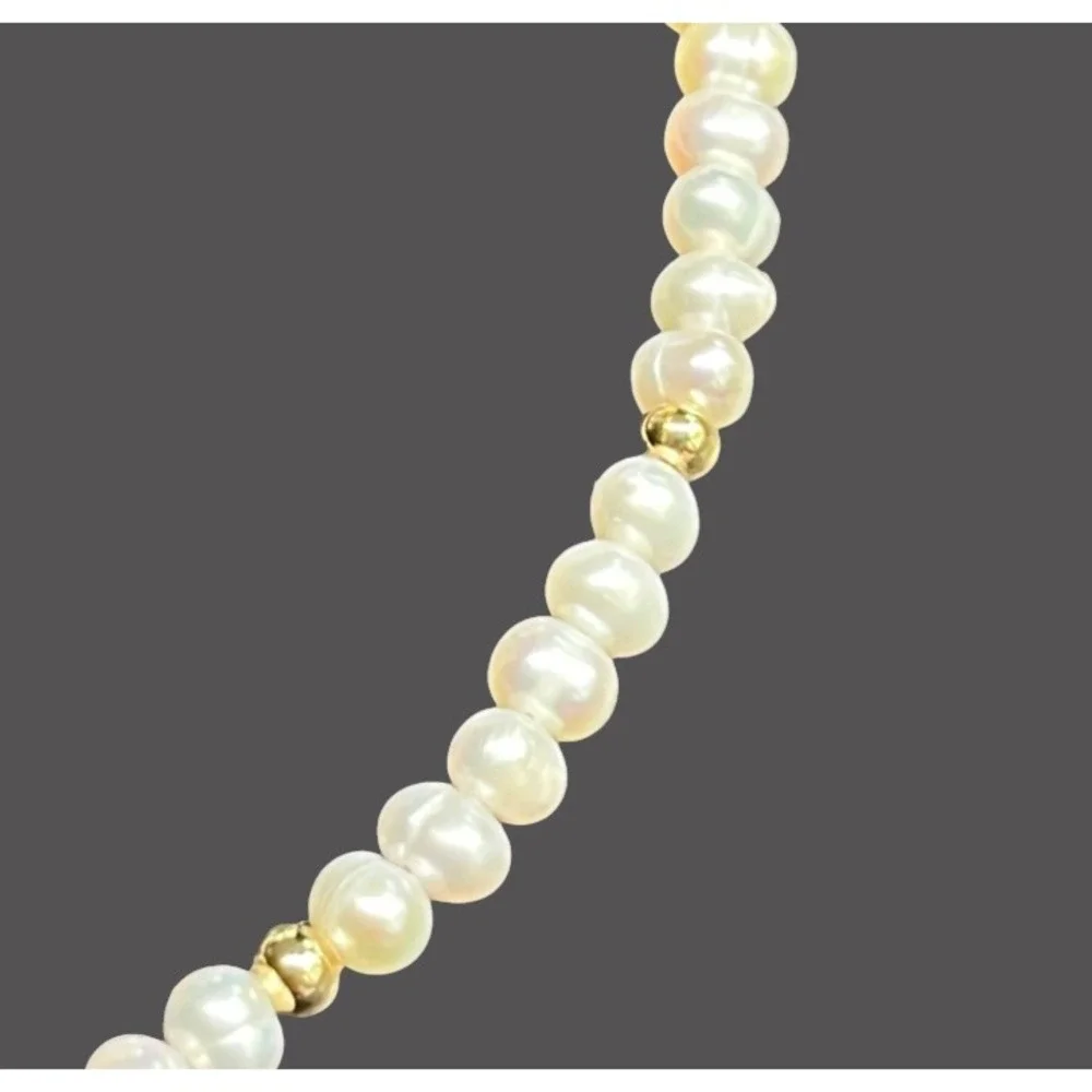 New GENUINE PEARL BRACELET & NECKLACE SET White Beaded 14K GOLD FILLED GF